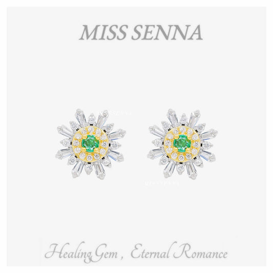 S925 Silver Colombia Emerald Flower Stud Earrings