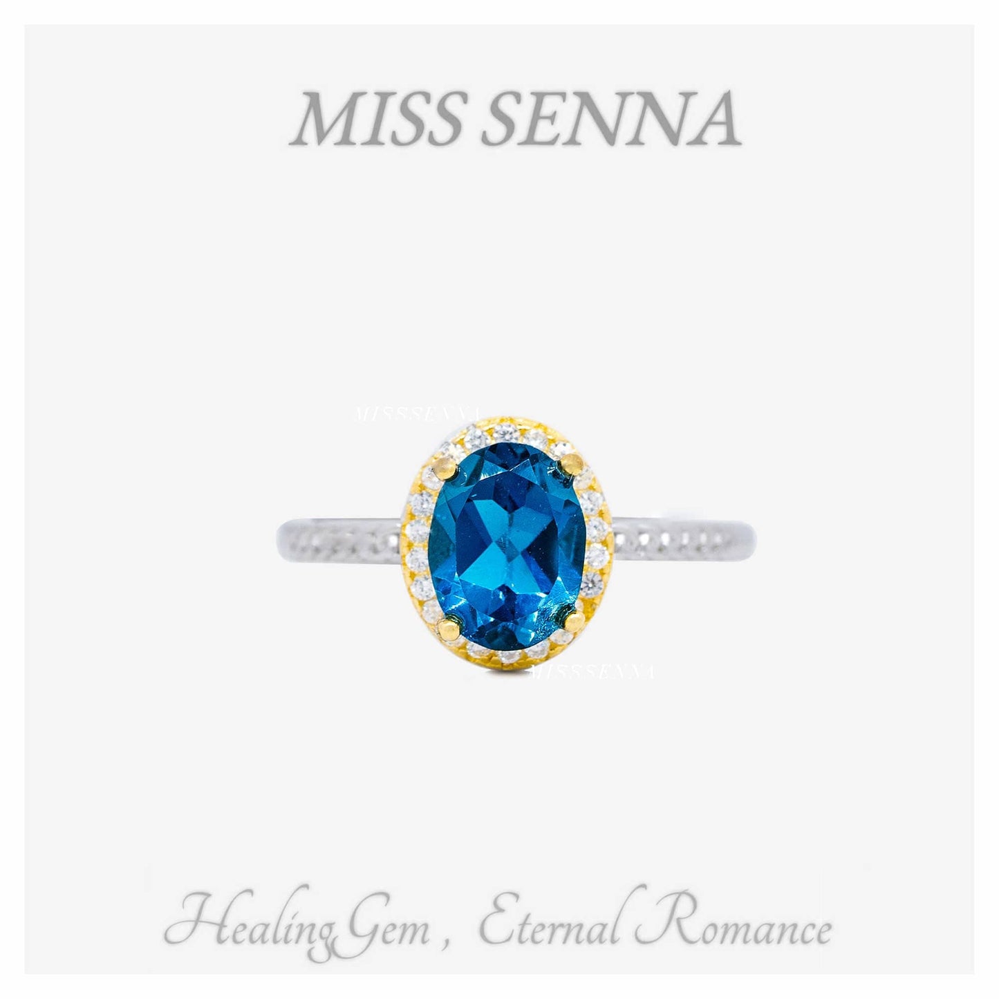 S925 Silver 18K Gold Plated Natural Topaz Oval Cutting London Blue Ring