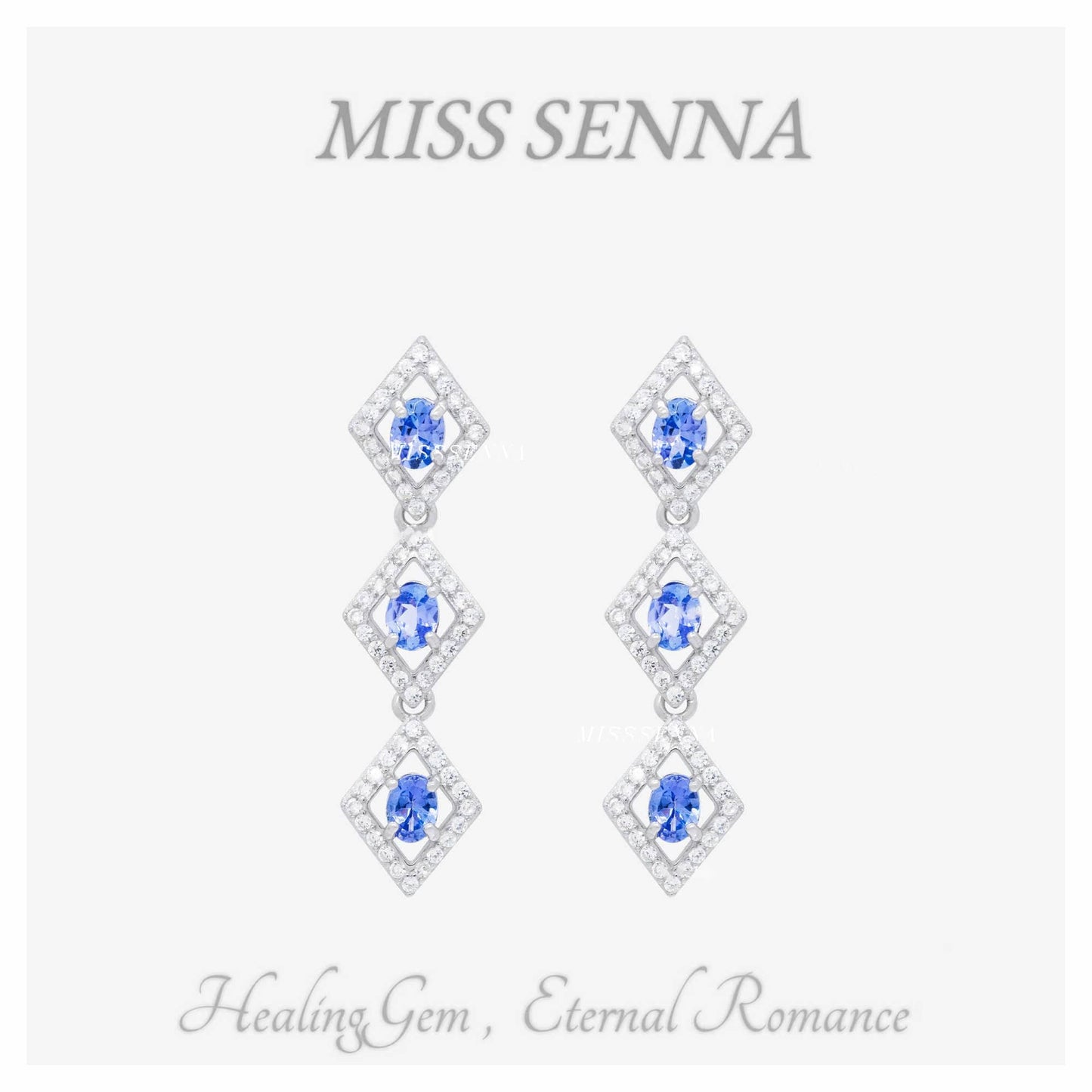 S925 Sterling Silver Natural Tanzanite Diamond-shaped Stud Earrings