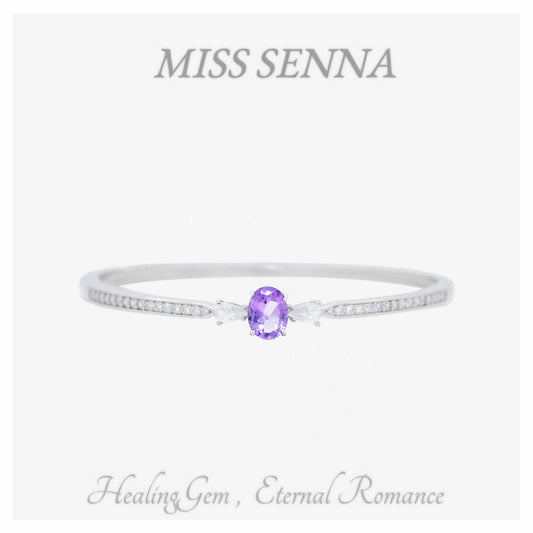 S925 Sterling Silver Natural Amethyst Classic Oval Shape Simple Bracelet