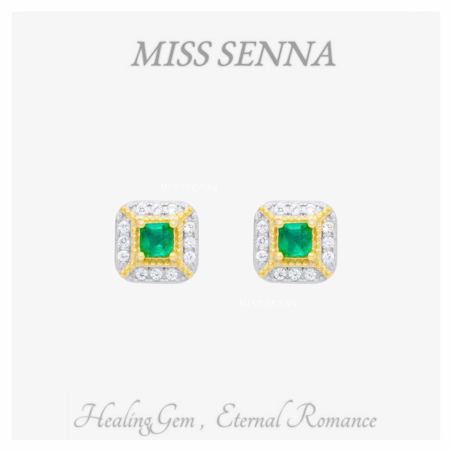 S925 Silver 18K Gold Plated Emerald Columbia Vivid Green Vintage Earrings