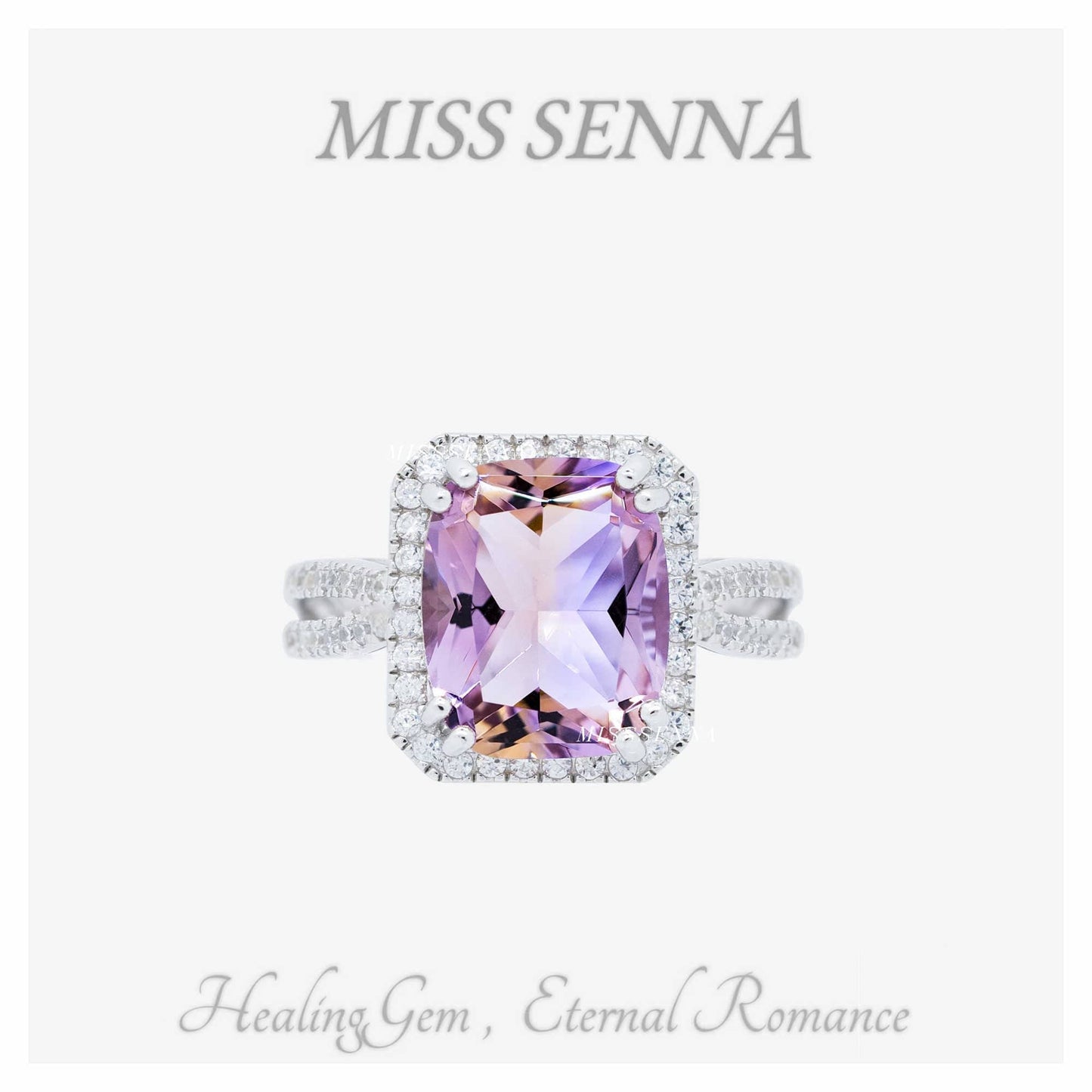 S925 Silver Natural Amethyst Square Cut Big Size Ring 445