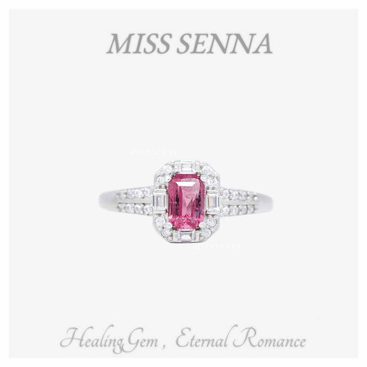 MISSSENNA Jewelry S925 Sterling Silver Natural Pink Tourmaline Classic Enagement Ring 54