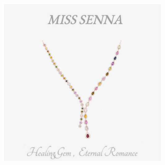 MISSSENNA Jewelry S925 Sterling Silver Brazil Mine Neat Clarity Tourmaline Colorful Fancy Necklace 59