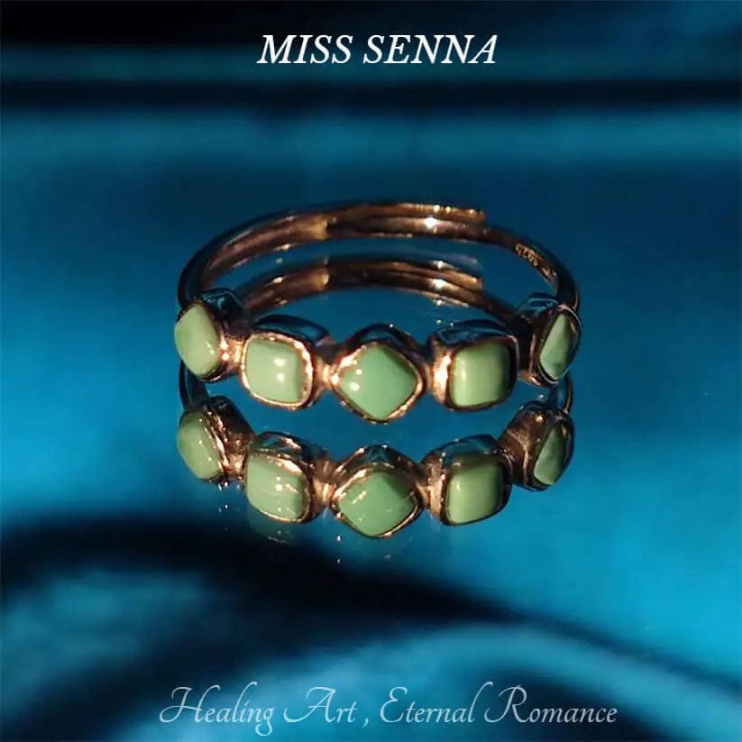 MISSSENNA Jewelry S925 Sterling Silver Turquoise 5 Gemstones Ocean Vibe Green Blue Row Ring