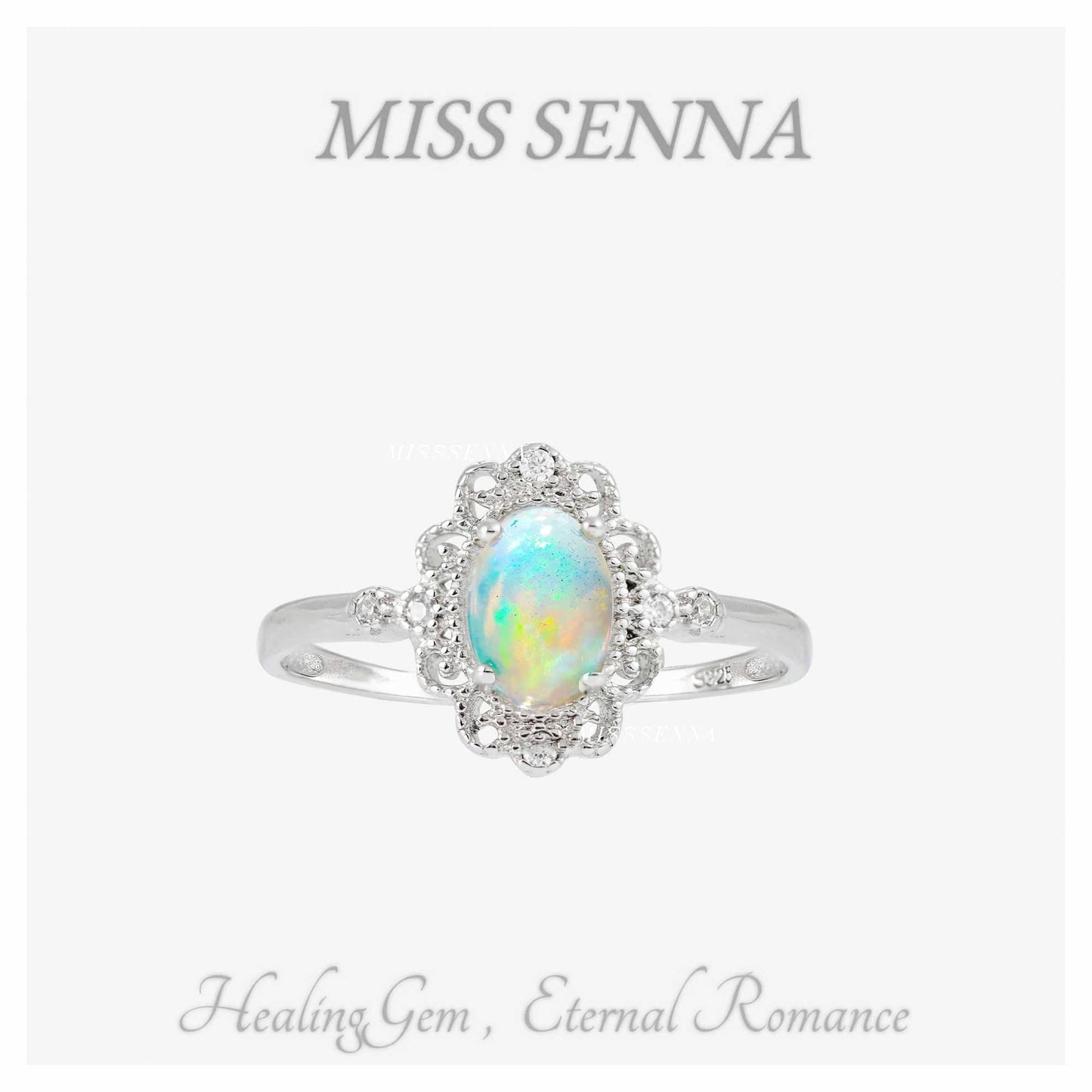 S925 Silver Australia Natural Opal Vintage Flower Exquisite Ring