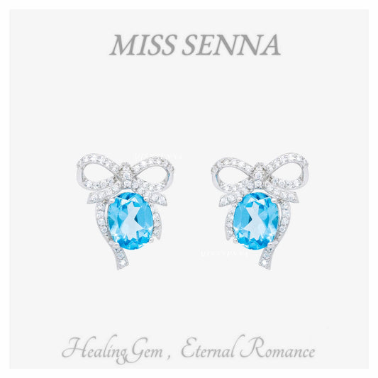 S925 Silver Natural Topaz Butterfly Bow Earrings Stud