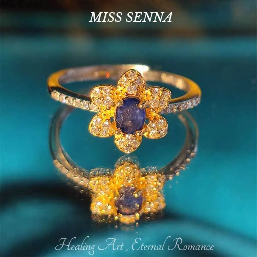 MISSSENNA Jewelry S925 Sterling Silver 18k Gold Plated Natural real gemstone Natural Sapphire flower Design Ring